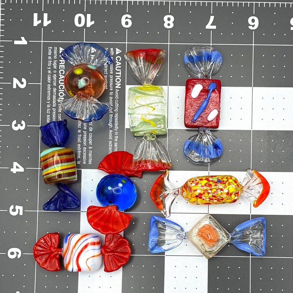 Vintage Murano Style Art Glass Wrapped Candy Lot of 8 Colorful Twist Hand Blown - Picture 8 of 8